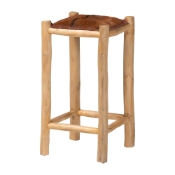 bali & pari Rivera Genuine Goat Leather Counter Stool - Rustic Boho Seating with Teak Wood Frame and Natural Hide Upholstery